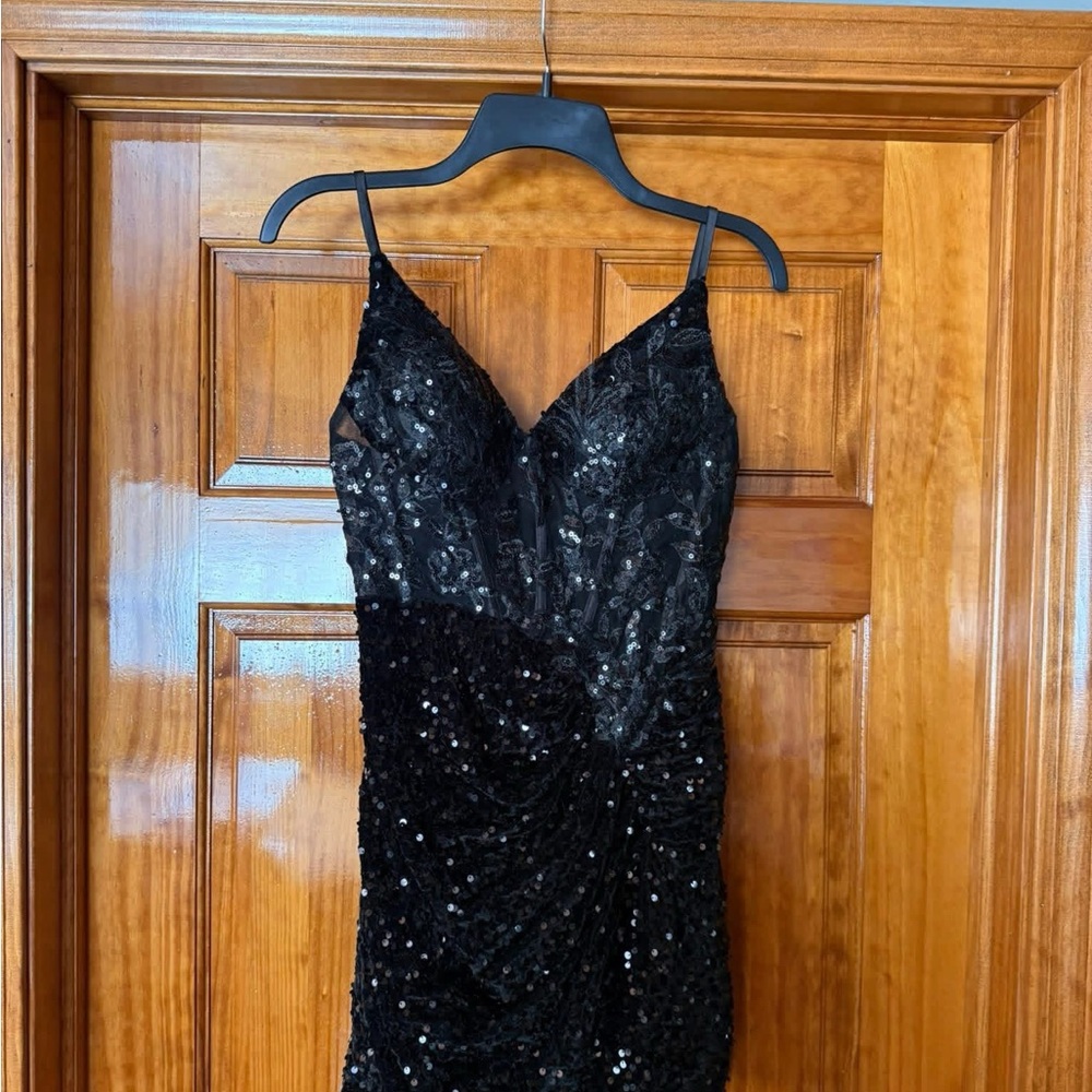 Black Sequin Spaghetti Strap Dress